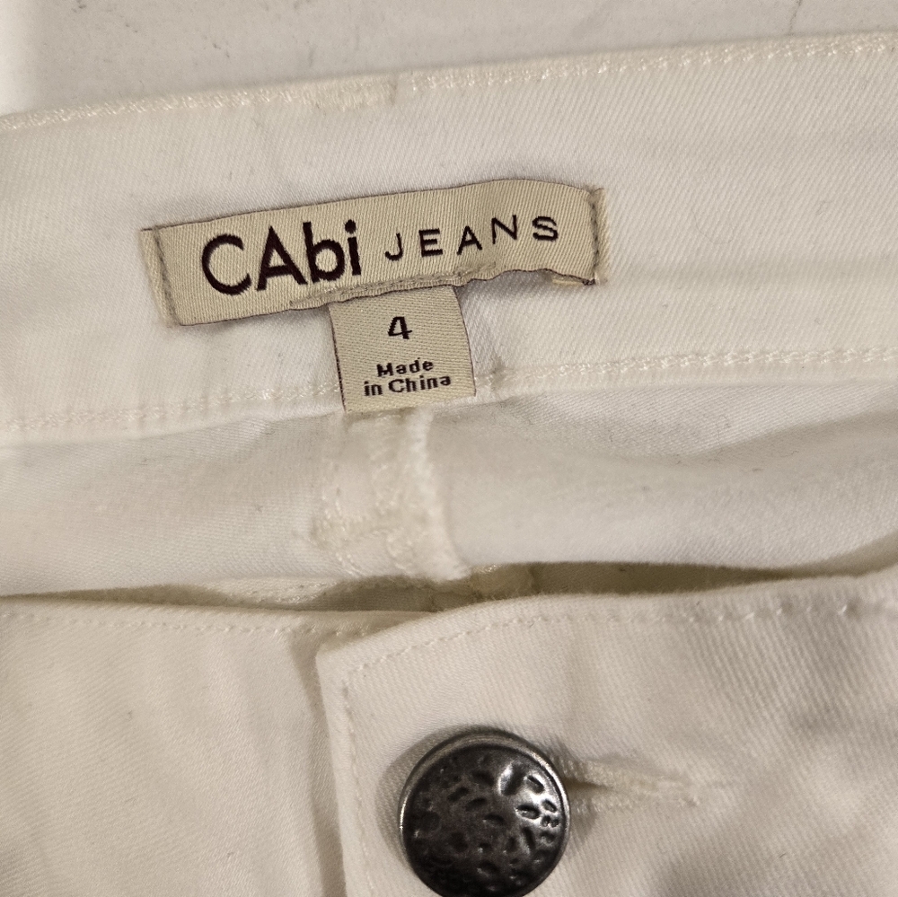 Cabi Jeans Cream Size 4 Wide Leg Pants High Rise Boot Cut Denim Stretch 218R - Picture 2 of 4